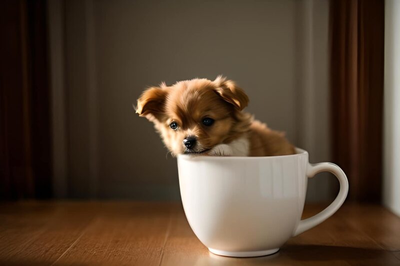 perro Pomerania marron en una taza de te