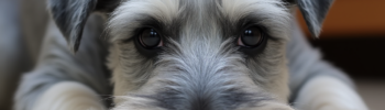 Schnauzer miniatura sal y pimienta descansando en el suelo, con su característico bigote y mirada tierna. Descubre en Paradispets cómo cuidar a esta adorable raza y encuentra tu compañero ideal.